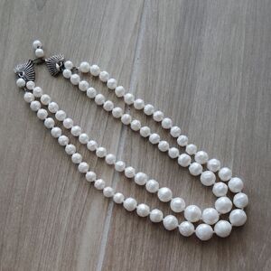 Classic White Double-Strand Lucite Bead Necklace